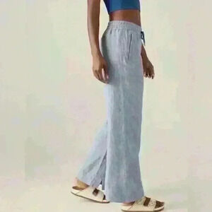 ATHLETA Retreat Linen Wide Leg Pant 8 Medium Chambray Zip Pockets Coastal EUC